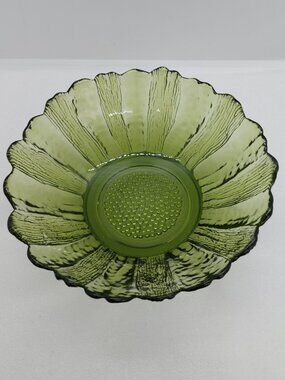 2 Vintage Indiana Glass Avocado Green Sunflower 6.5"  Bowl